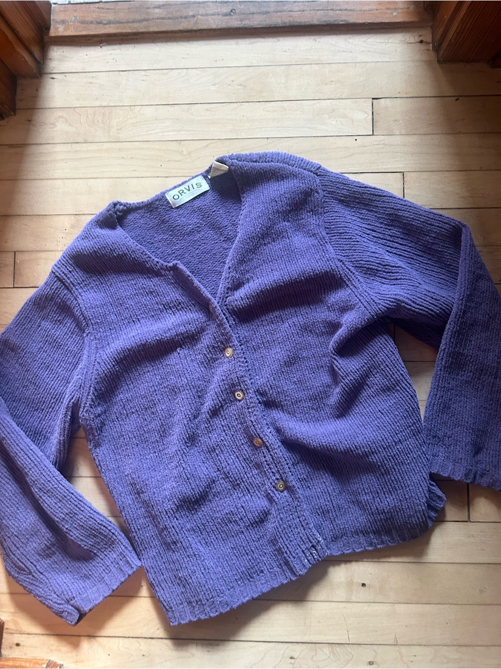 Orvis Ladies Lavender Button-Front Knit Cardigan